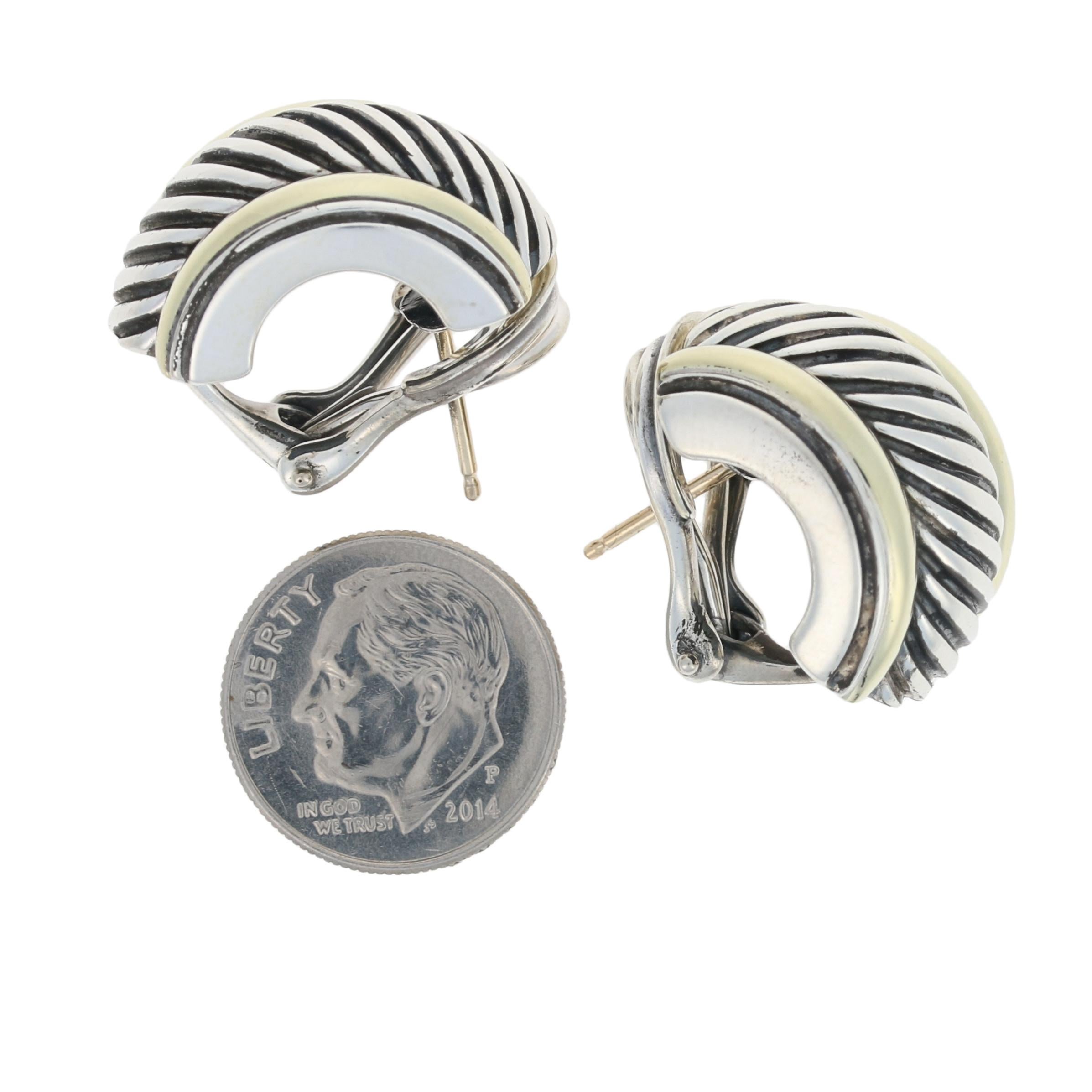 Zigaretten-Kabelohrringe von David Yurman, Vollblut, Silber 14k Gold durchbohrt J-Höhe 1