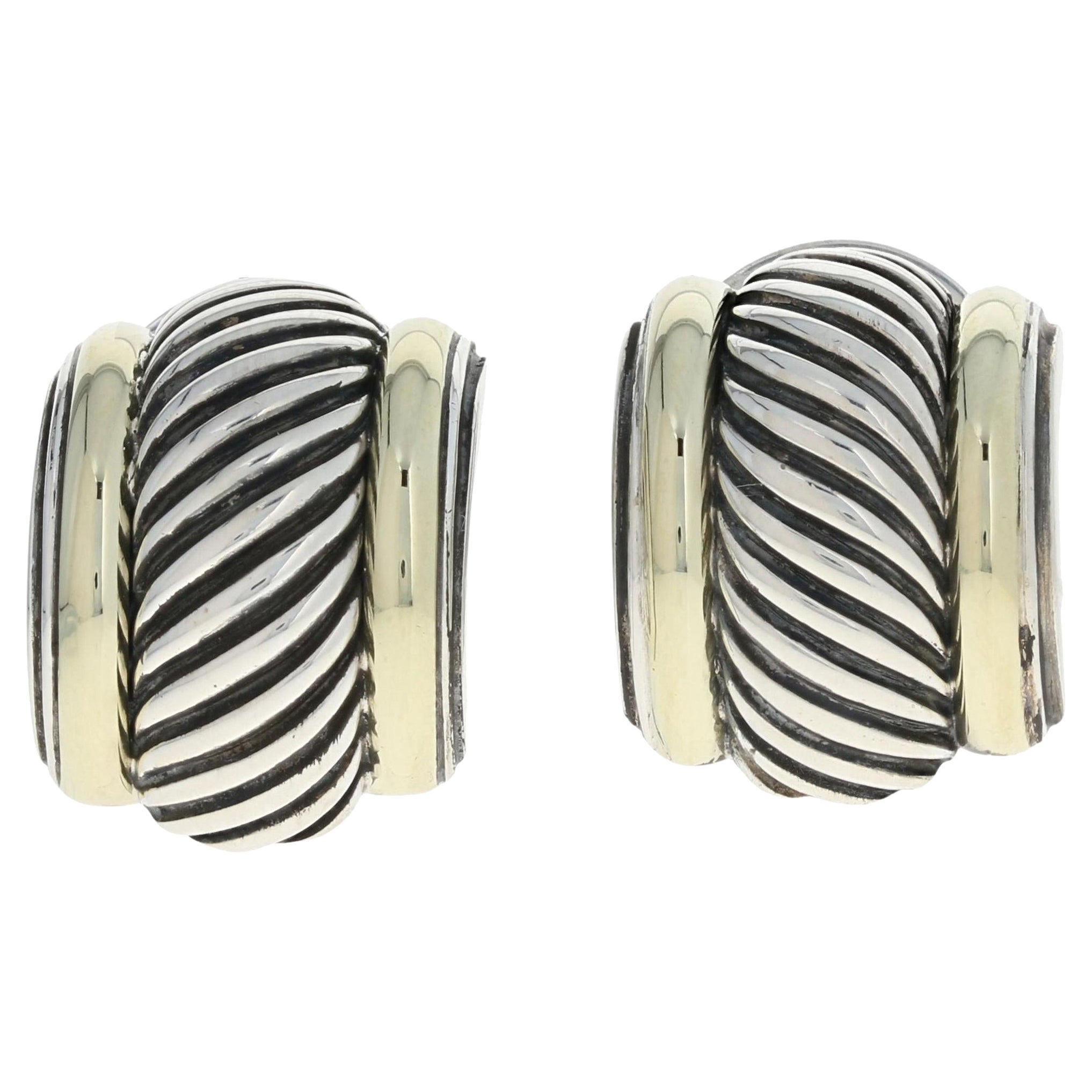 Zigaretten-Kabelohrringe von David Yurman, Vollblut, Silber 14k Gold durchbohrt J-Höhe