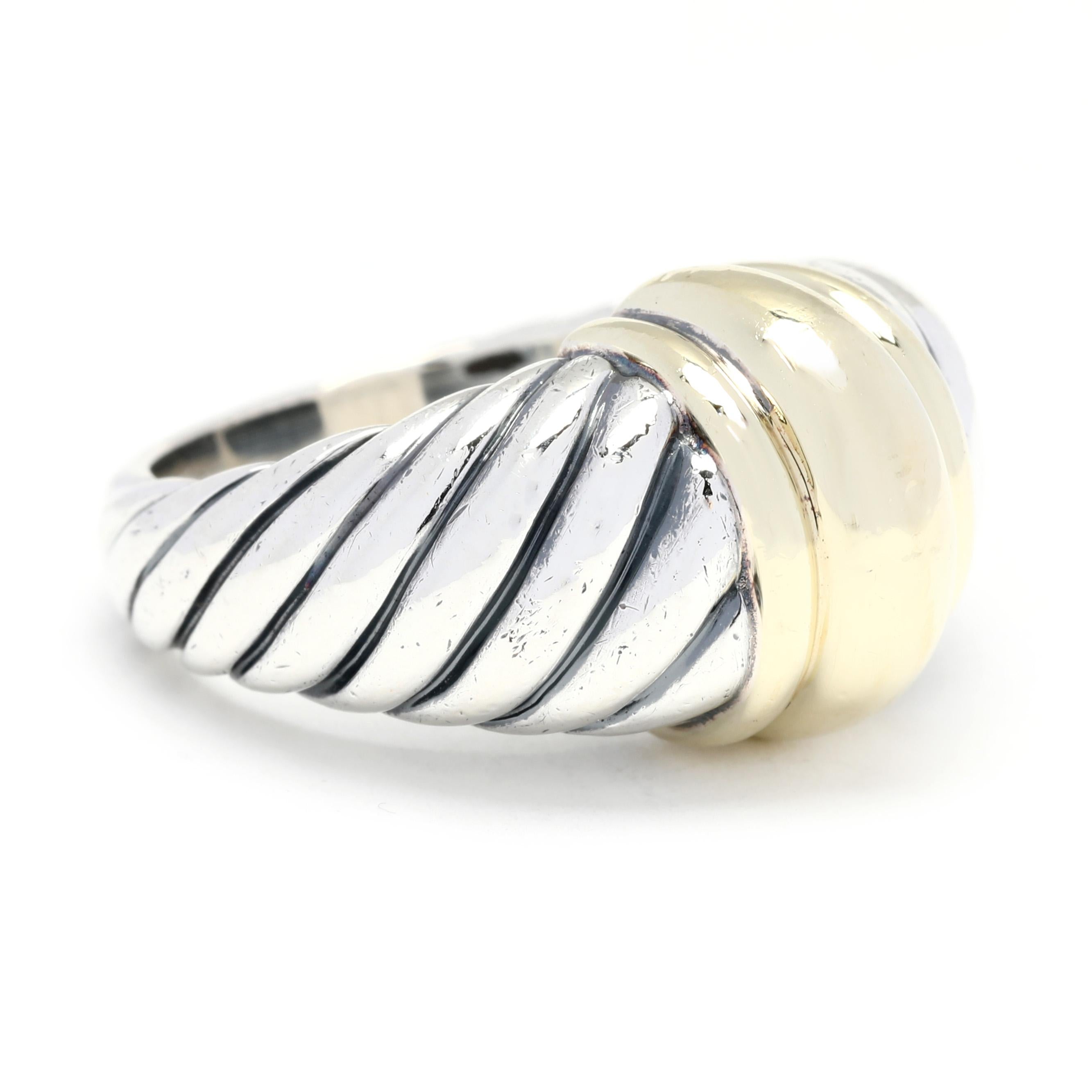 This stunning two-tone ring by David Yurman will be the star of your jewelry collection. Crafted in a 14K yellow gold and sterling silver dome design, this Thoroughbred collection dome ring is sure to impress. Its unique design combines a brilliant