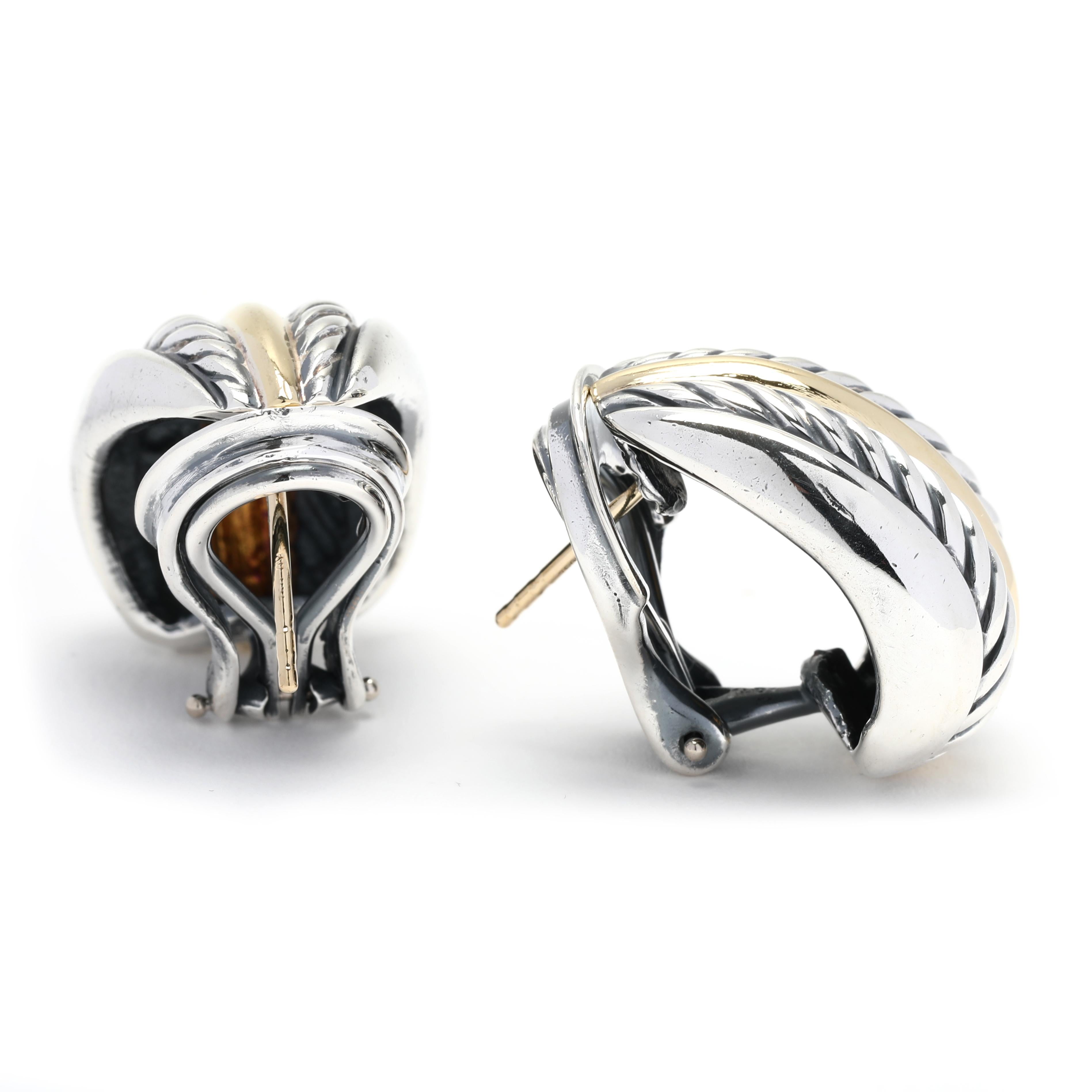 These large David Yurman hoop earrings ensure a timeless and luxurious addition to any jewelry collection. Beautifully crafted from 18K yellow gold and sterling silver, these 7/8 inch Thoroughbred J Hoops possess an iconic silhouette and sparkling