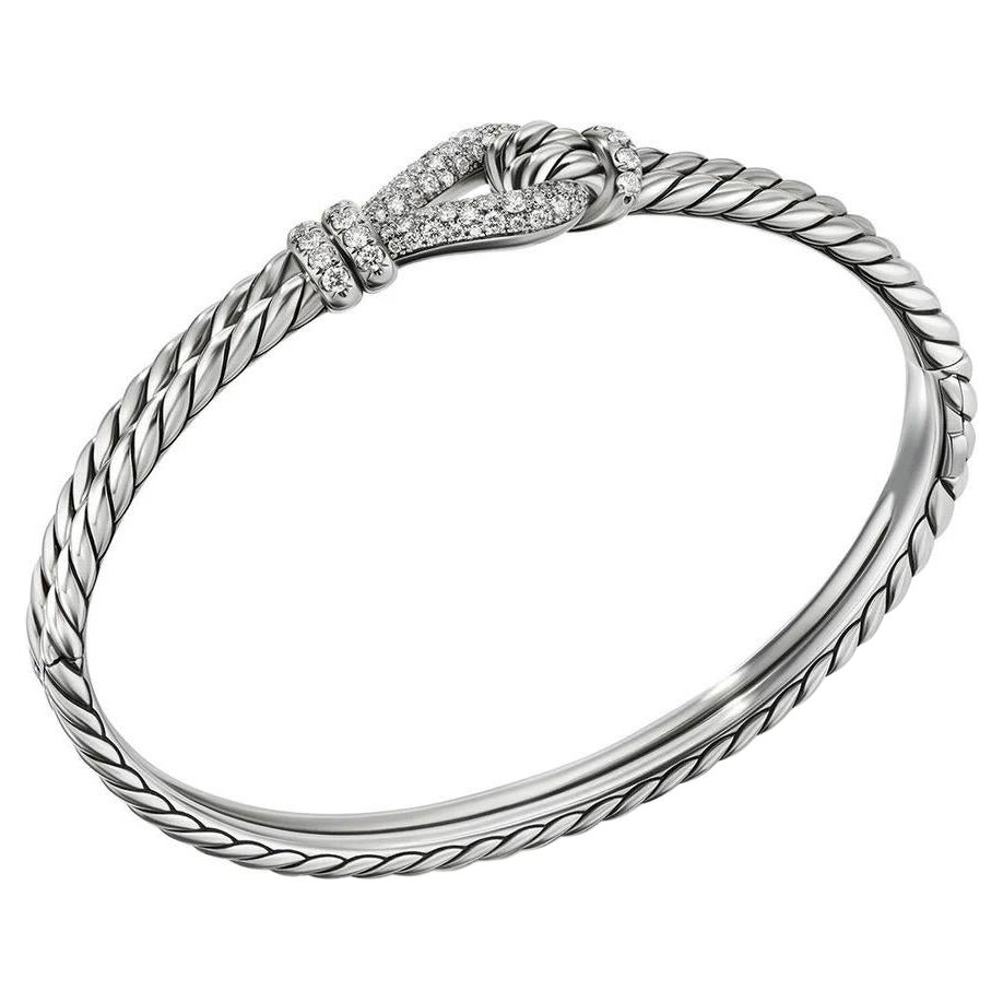 David Yurman Thoroughbred Loop Bracelet in Sterling Silver with Pave Diamonds For Sale