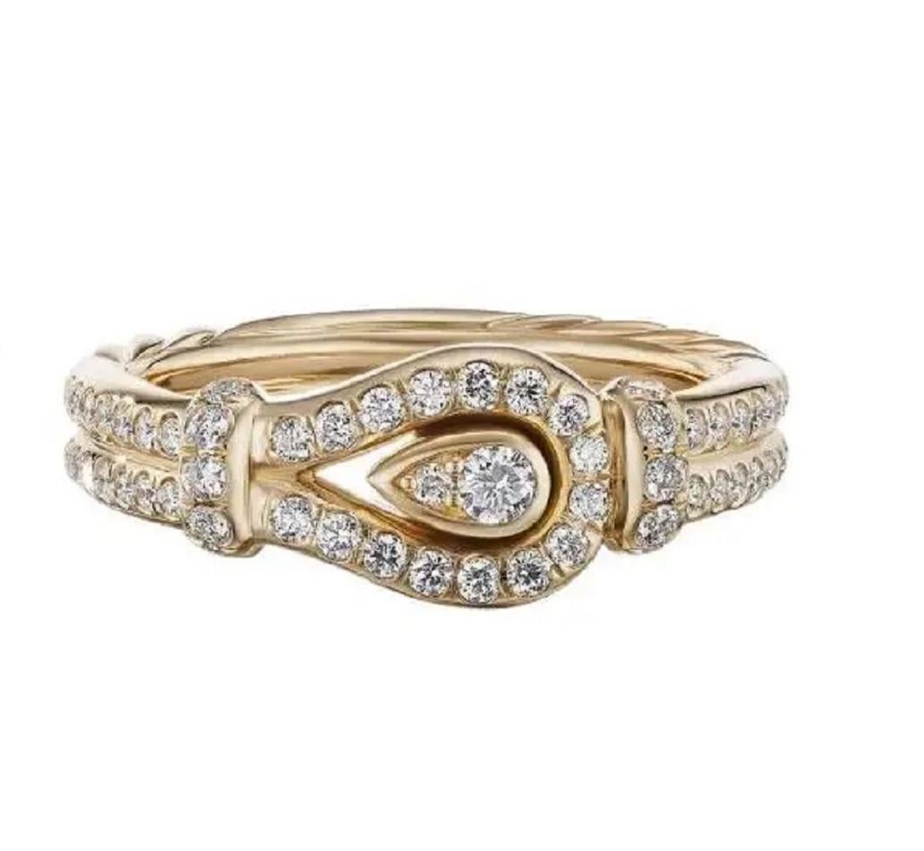 Round Cut David Yurman Thoroughbred Loop Ring in 18K Yellow Gold with Full Pavé Diamonds For Sale