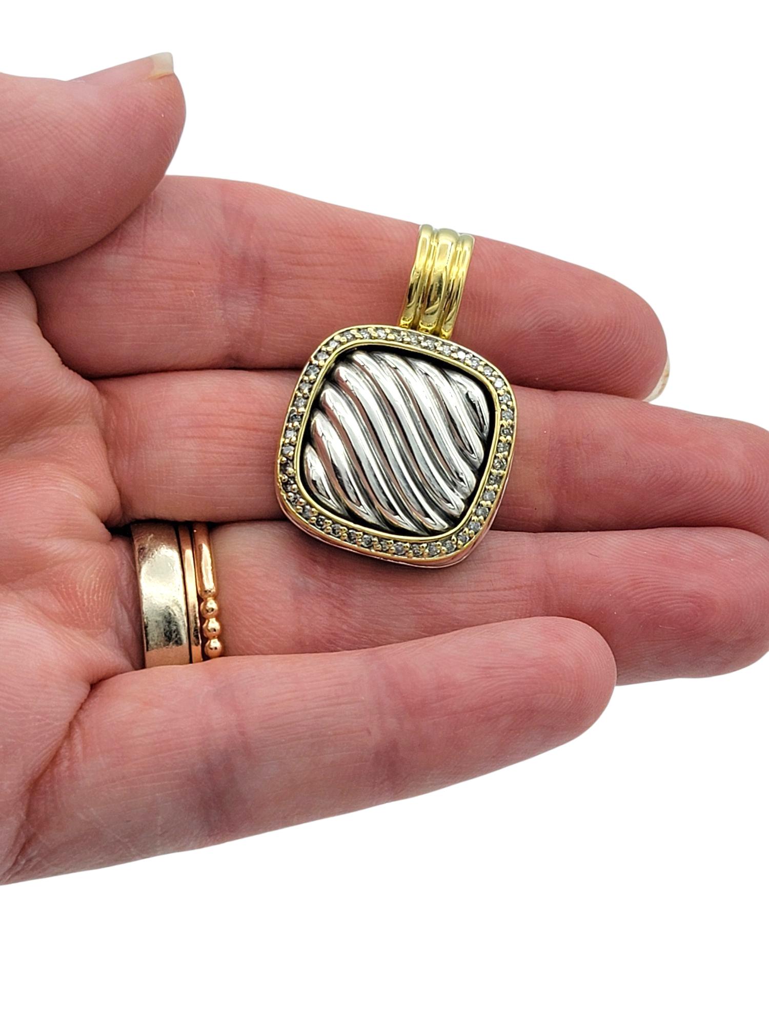 David Yurman Thoroughbred Pendant with Diamonds Silver and 18 Karat Yellow Gold en venta 1