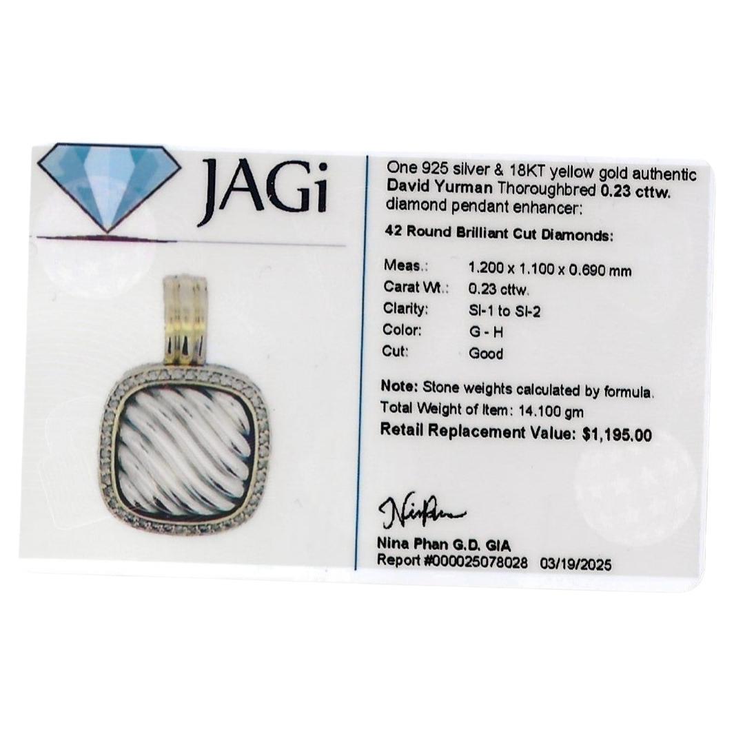 David Yurman Thoroughbred Pendant with Diamonds Silver and 18 Karat Yellow Gold en venta 3