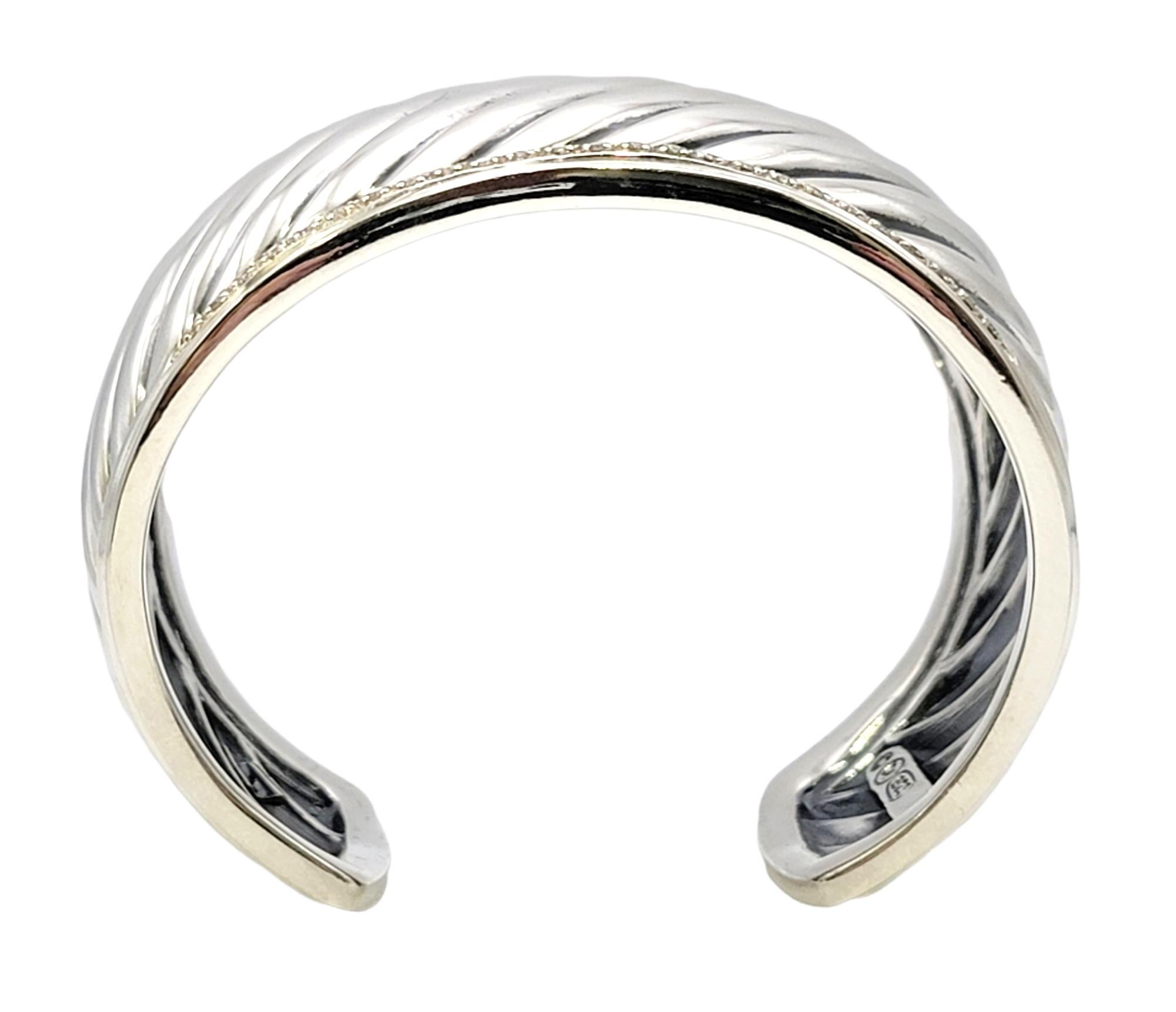 David Yurman Thoroughbred Sculpted Diamond Cable Cuff Bracelet Sterling Silver 1