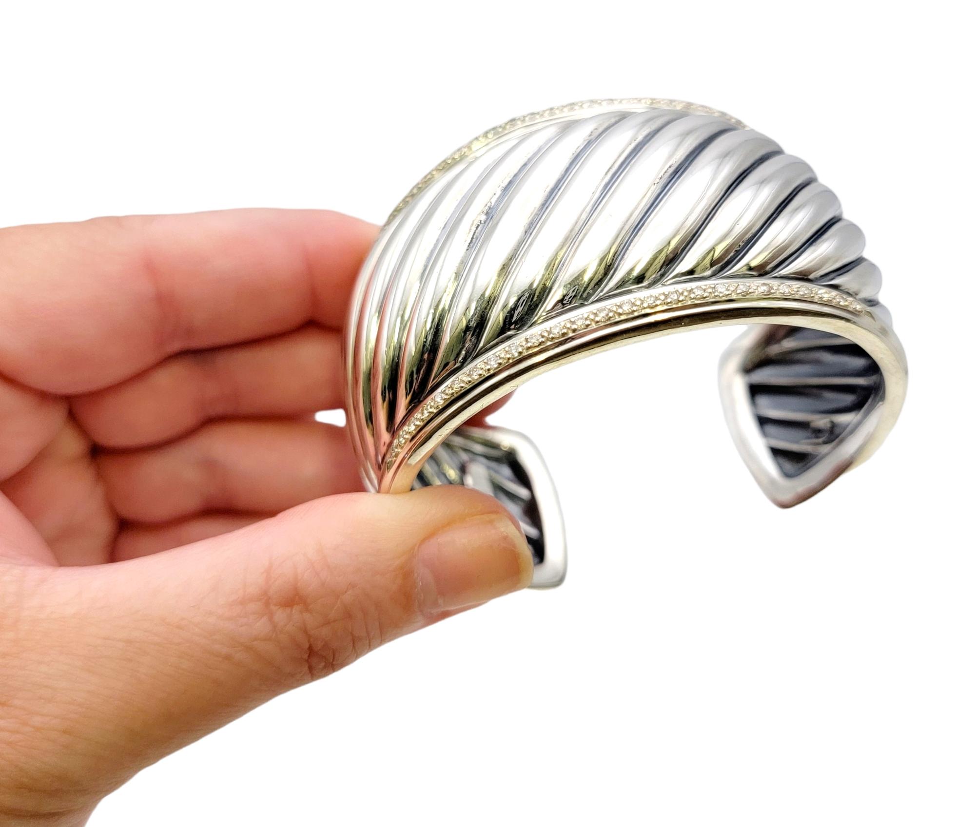 David Yurman Thoroughbred Sculpted Diamond Cable Cuff Bracelet Sterling Silver 2