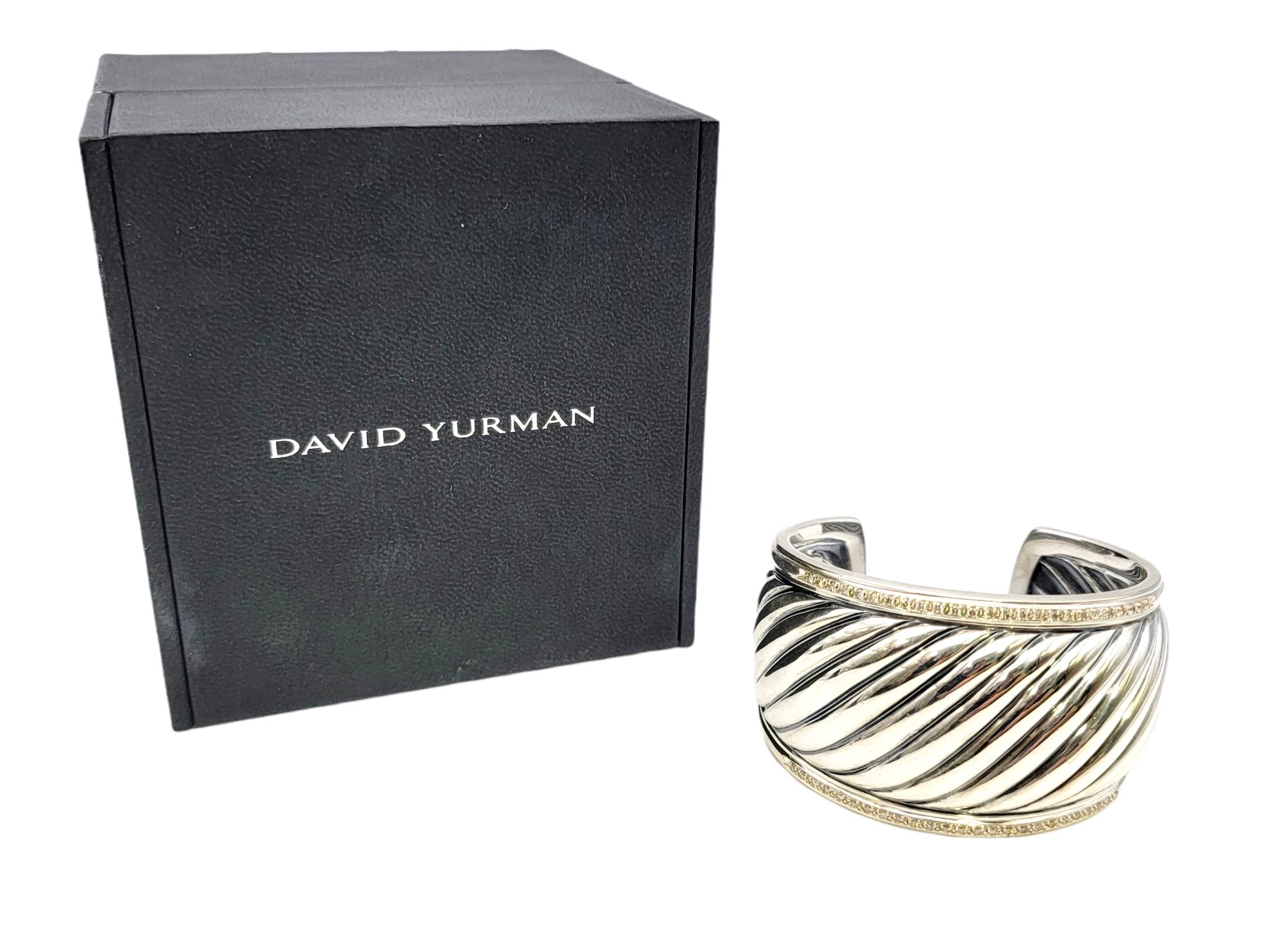 David Yurman Thoroughbred Sculpted Diamond Cable Cuff Bracelet Sterling Silver 4