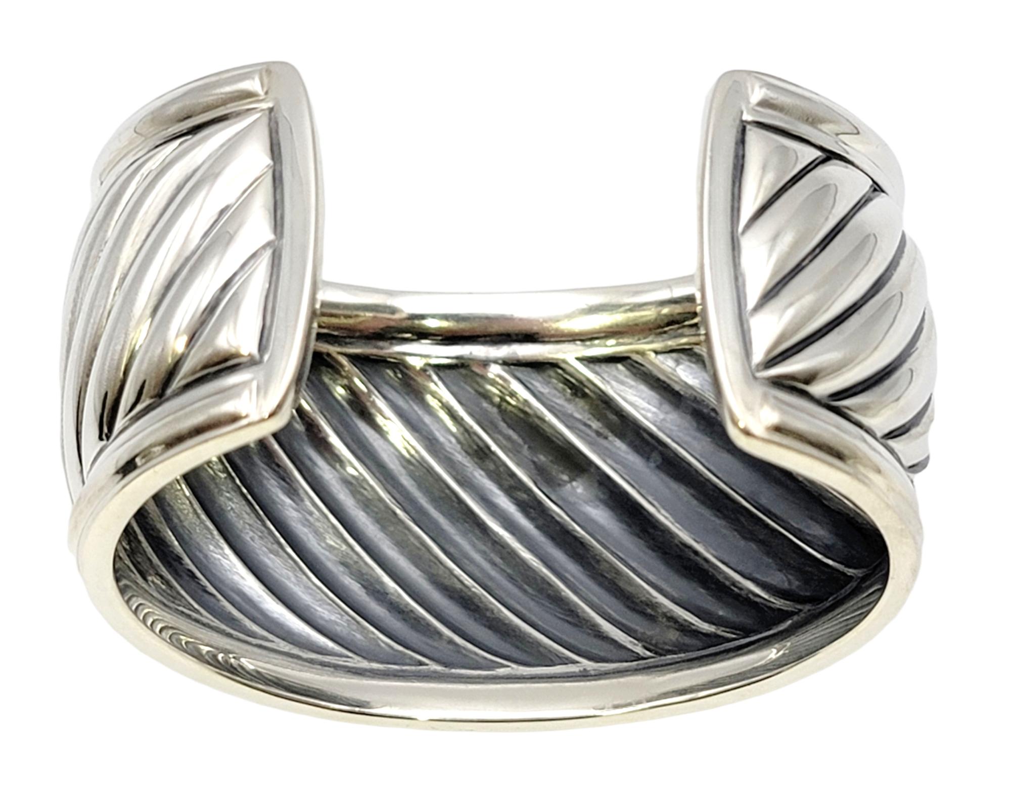 Women's David Yurman Thoroughbred Sculpted Diamond Cable Cuff Bracelet Sterling Silver