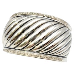 David Yurman Thoroughbred Sculpted Diamond Cable Cuff Bracelet Sterling Silver