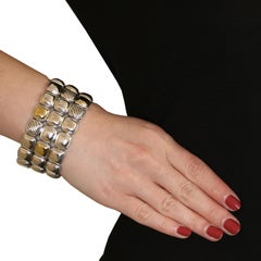 David Yurman Three-Row Chiclet Bracelet Sterling Silver and 18 Karat Gold Link