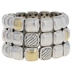 David Yurman Three-Row Chiclet Bracelet Sterling Silver and 18 Karat Gold Link