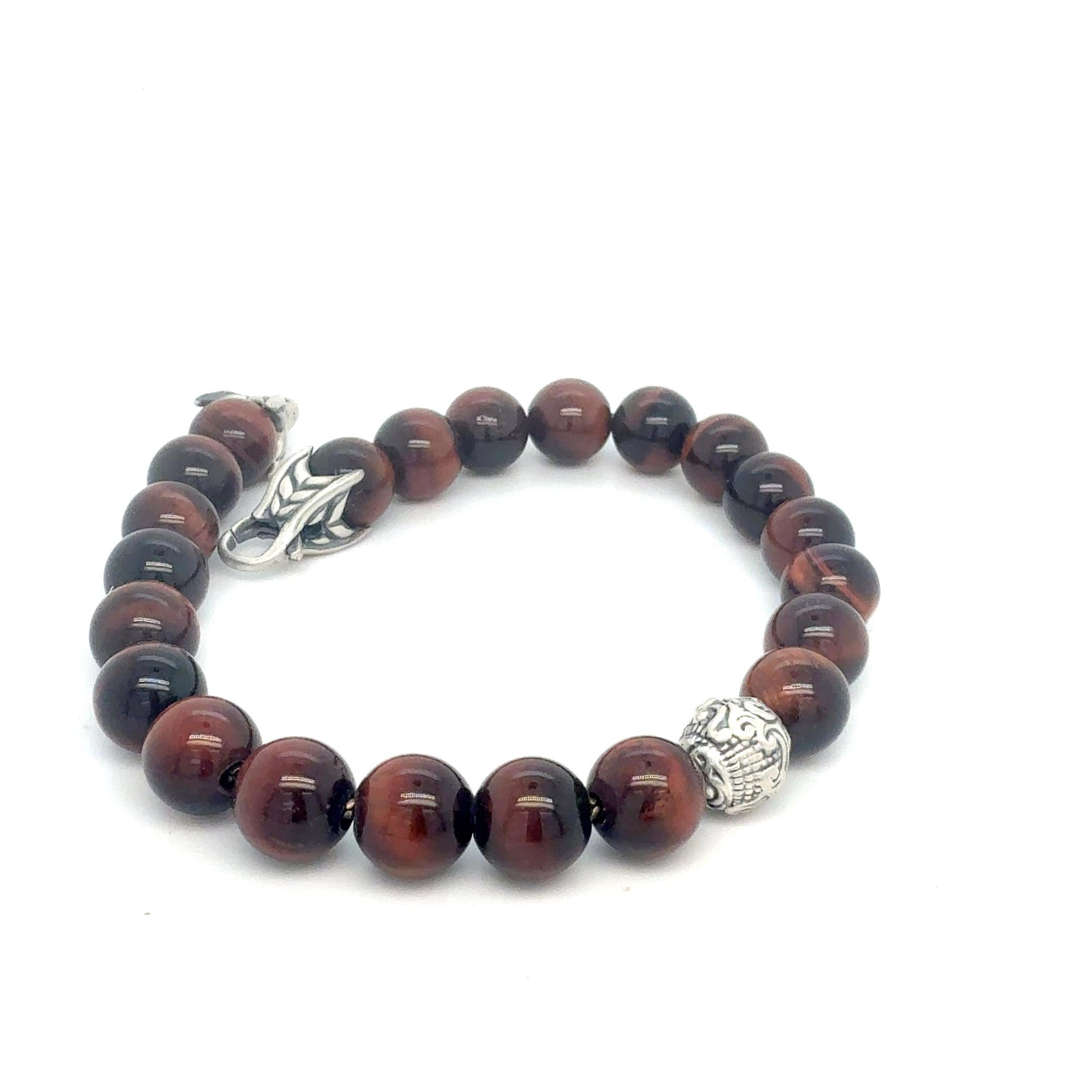 Authentic David Yurman Tiger Eye Carved Ball Bracelet 8
