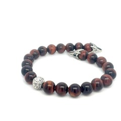 David Yurman Tiger Eye Carved Ball Bracelet 8" 8 mm Sterling Silver Estate