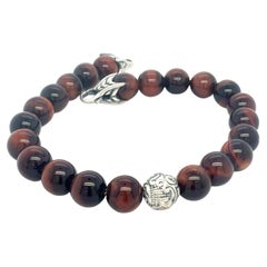 David Yurman Tiger Eye Carved Ball Bracelet 8" 8 mm Sterling Silver Estate