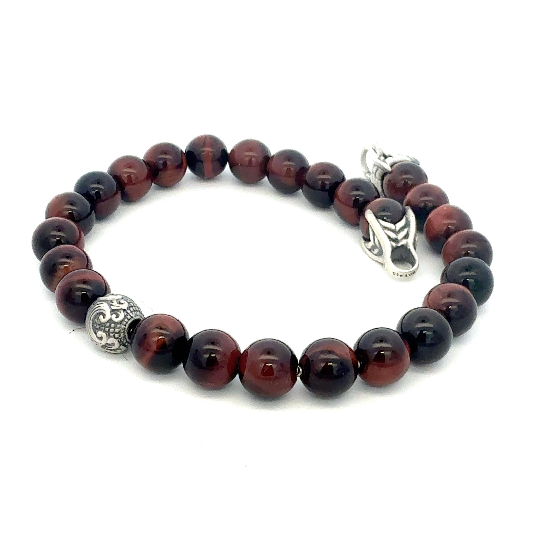 David Yurman Bracciale con occhio di tigre e sfera spirituale incisa da 9