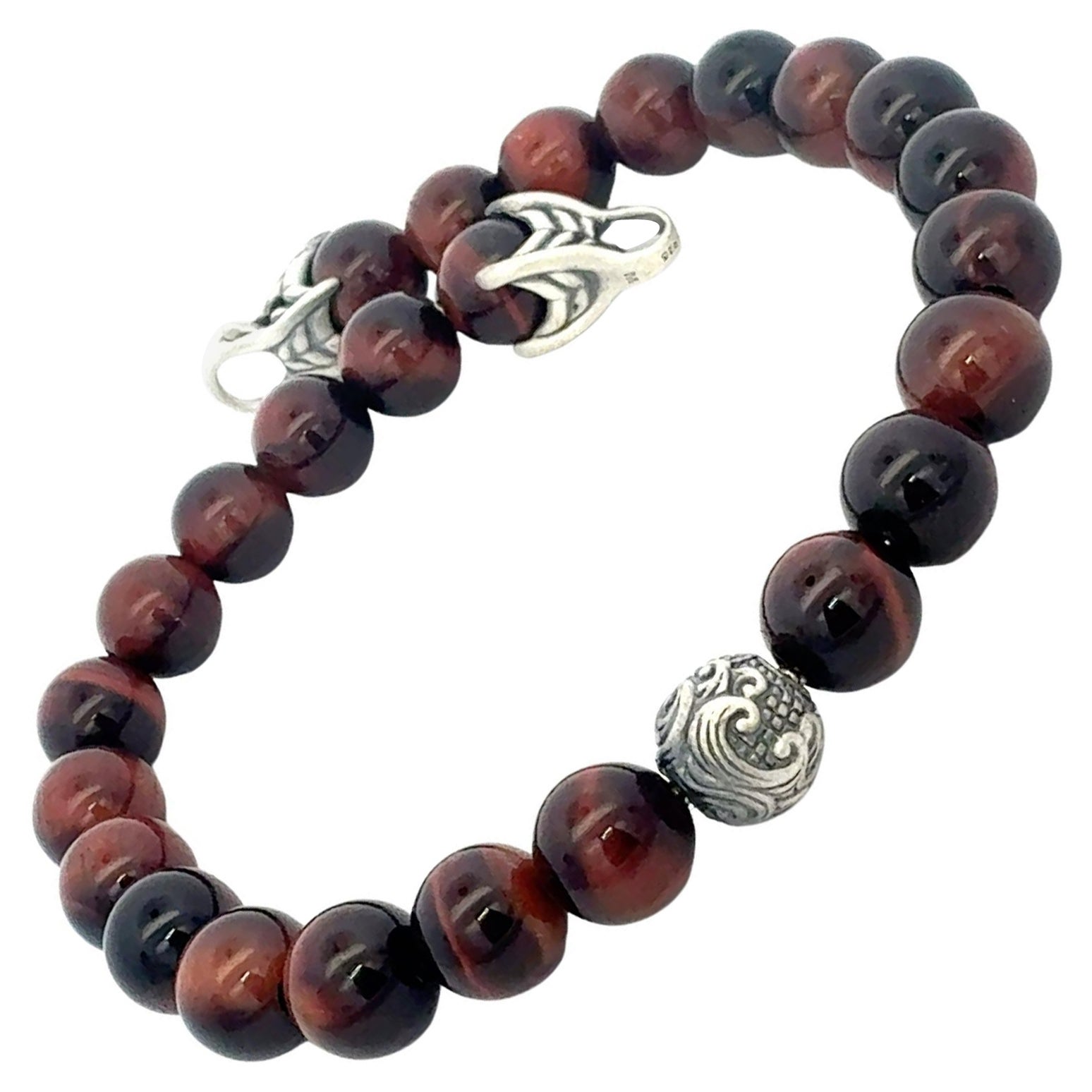 David Yurman Bracciale con occhio di tigre e sfera spirituale incisa da 9" in argento Sterling Estate