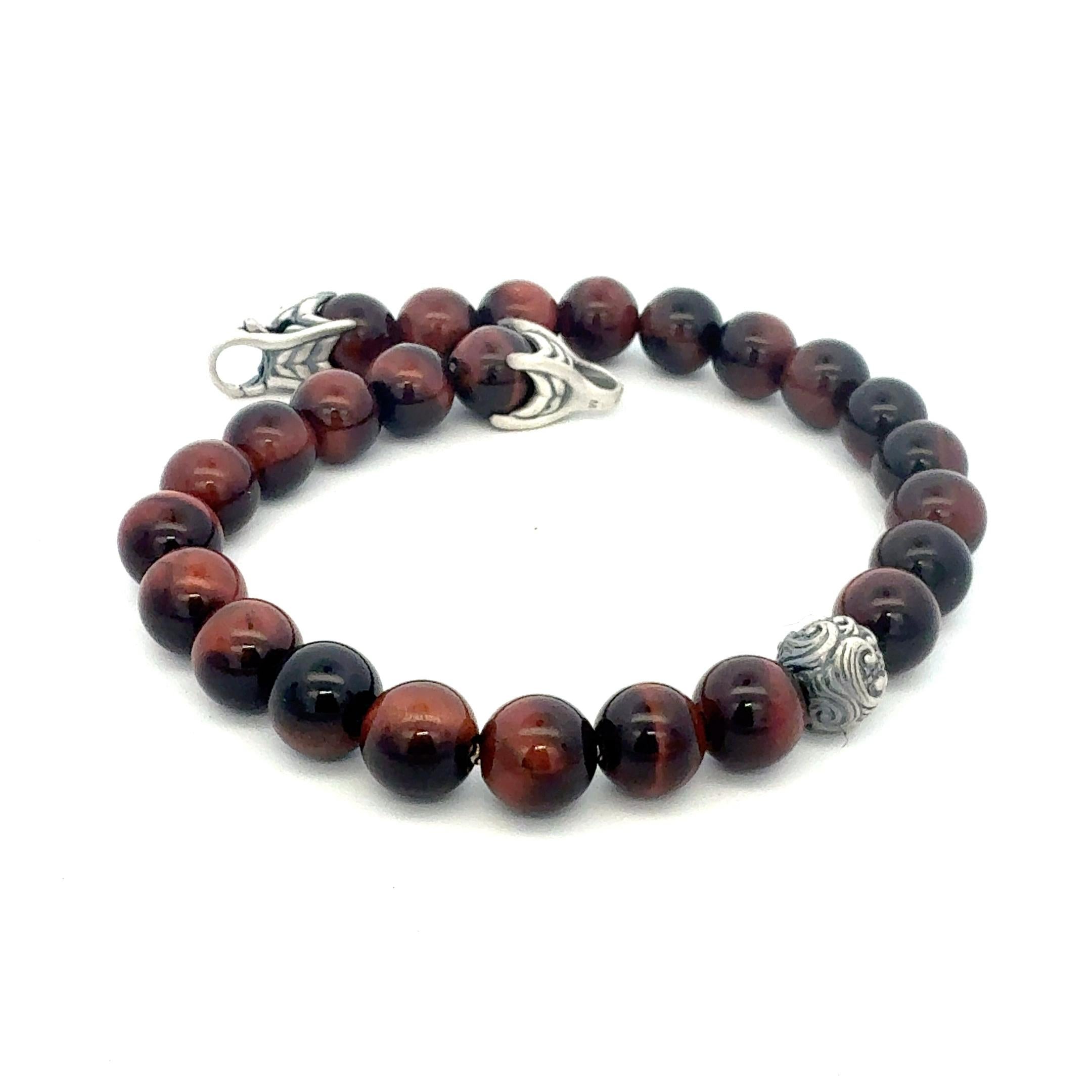 Authentic David Yurman Tiger Eye Engraved Spiritual Ball Bracelet 9
