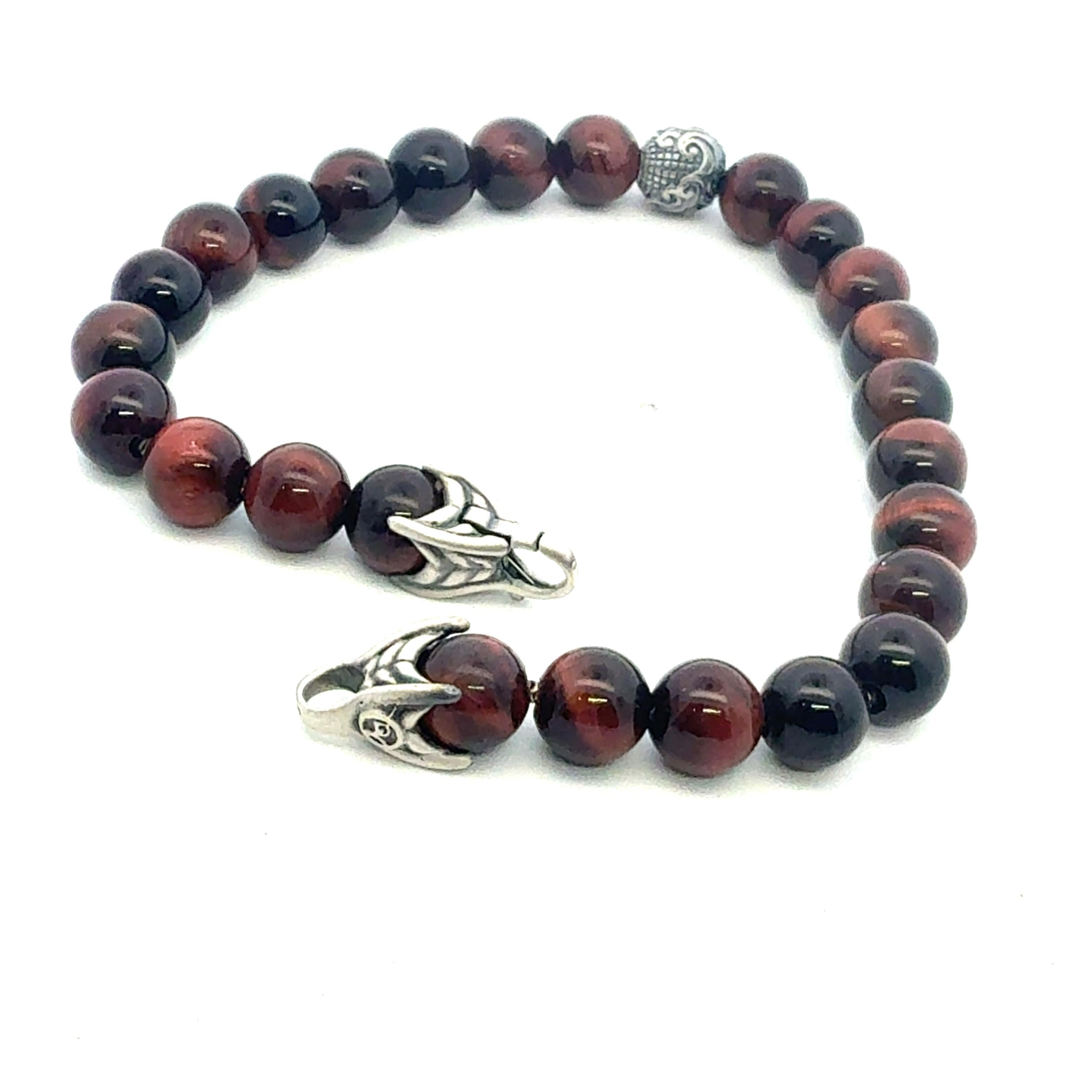 Round Cut David Yurman Tiger Eye Engraved Spiritual Ball Bracelet 9