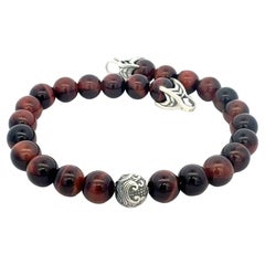 David Yurman Tiger Eye Engraved Spiritual Ball Bracelet 9" Sterling Silver