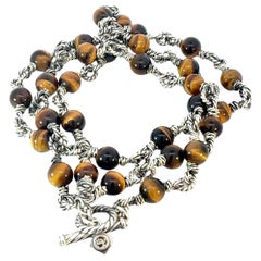 David Yurman Tiger Eye Necklace 21" Sterling Silver 6 mm Estate