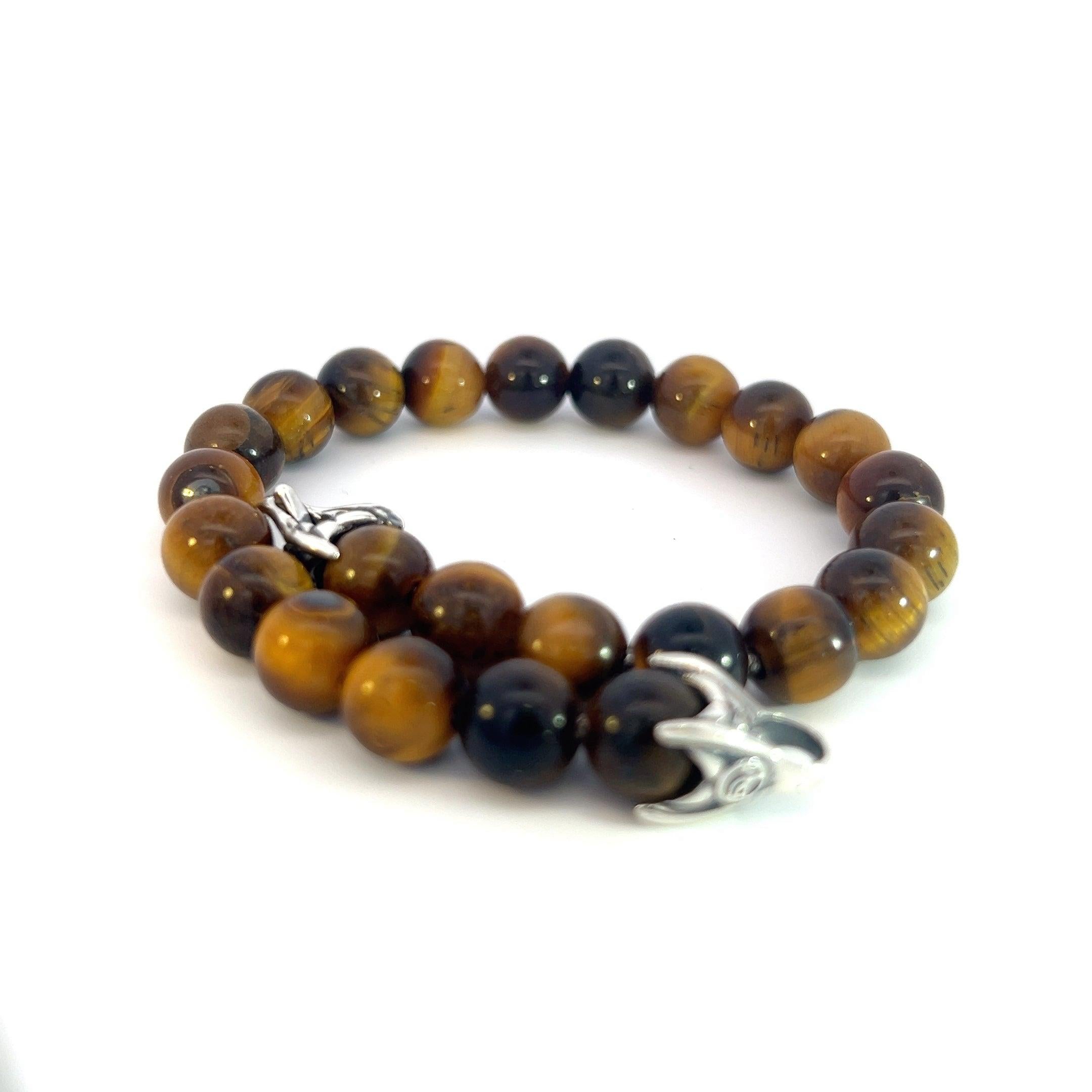 David Yurman Tiger Eye Prayer Bead Bracelet 8.5