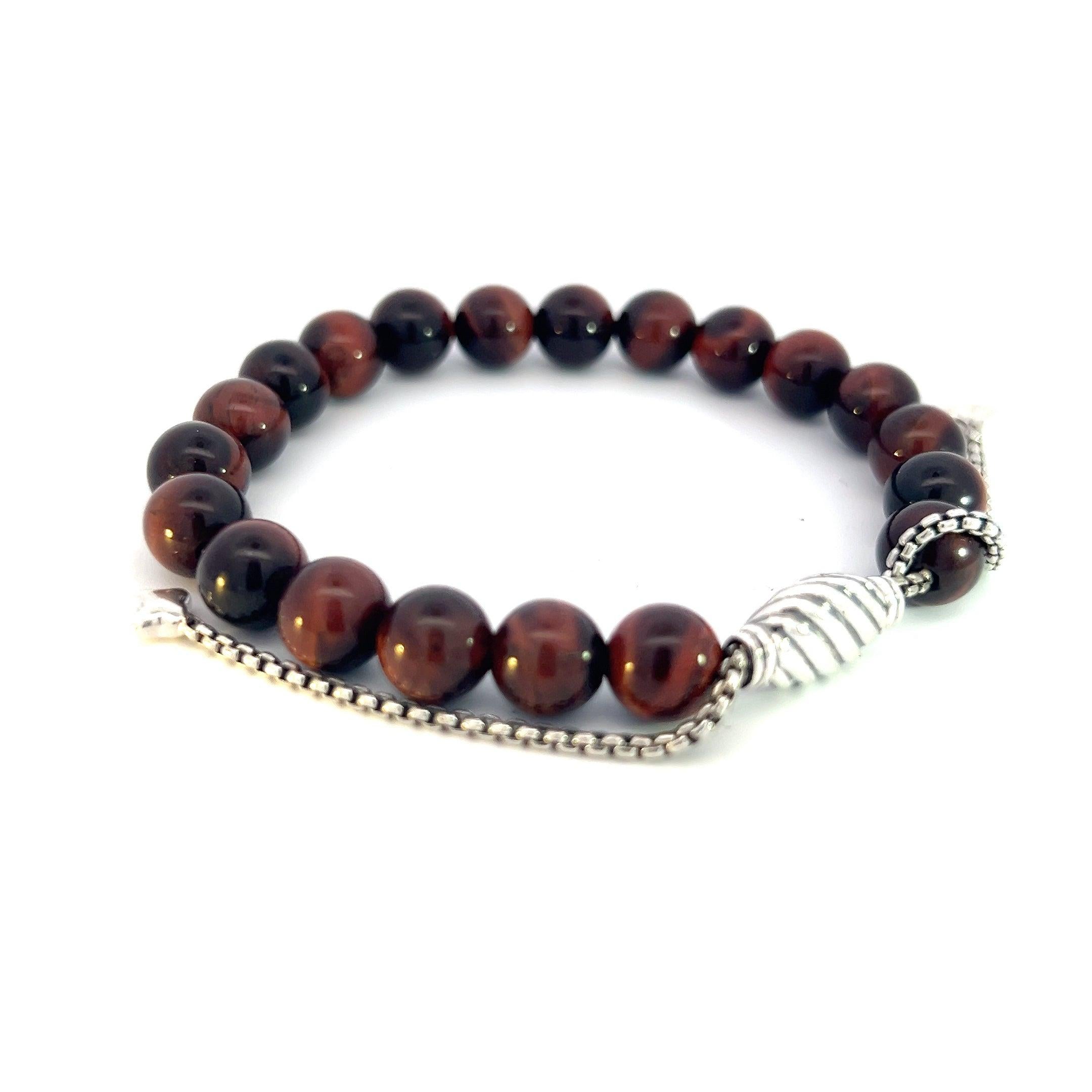 David Yurman Tiger Eye Spiritual Beads Bracelet 6.6 - 8.5