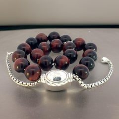 David Yurman Bracciale di perle spirituali con occhio di tigre da 6,6 a 8,5 pollici A. Silver 8 mm Estate