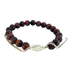 David Yurman Tiger Eye Spiritual Beads Bracelet 6.6 - 8.5" Silver 8 mm Estate