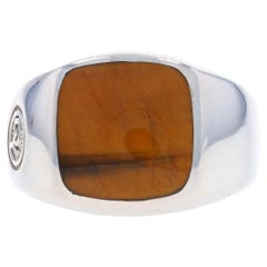 David Yurman Ojo de tigre Anillo de sello para hombre 14mm Streamline Cushion 925 Sz 8 1/2