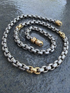 David Yurman Titanium 18k Gold Station Box Link Chain Necklace 23" 65.3g 7mm