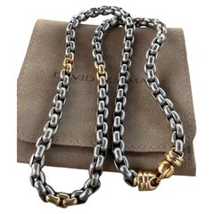 David Yurman Titanium 18k Gold Station Box Link Chain Necklace 23" 65.3g 7mm