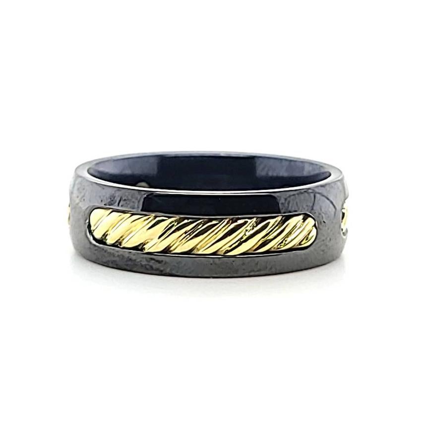 David Yurman Titanium and Gold Cable Ring In Good Condition For Sale In Coral Gables, FL