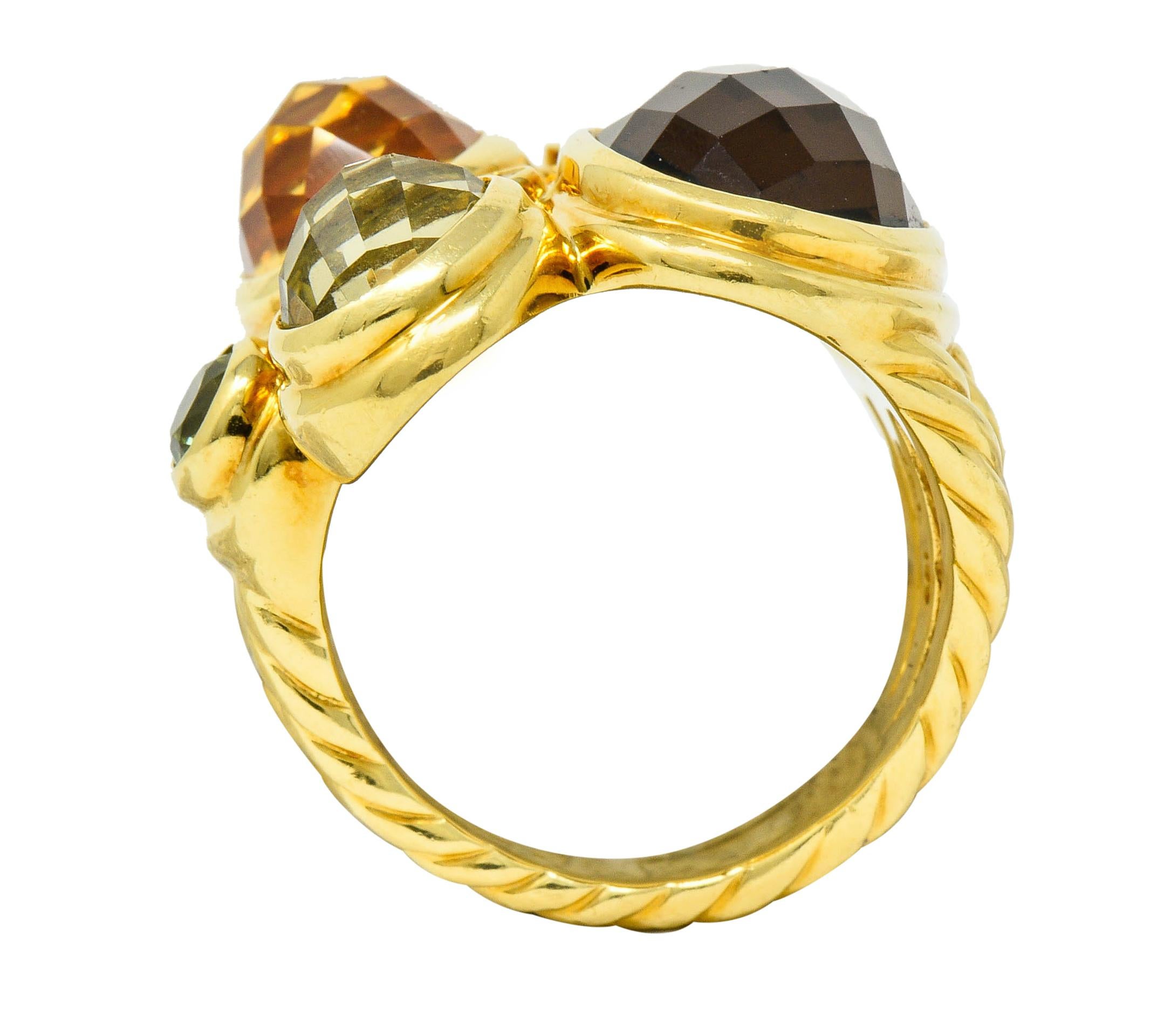 David Yurman Topaz Citrine Multi-Gem 18 Karat Gold Mosaic Cluster Ring In Excellent Condition In Philadelphia, PA