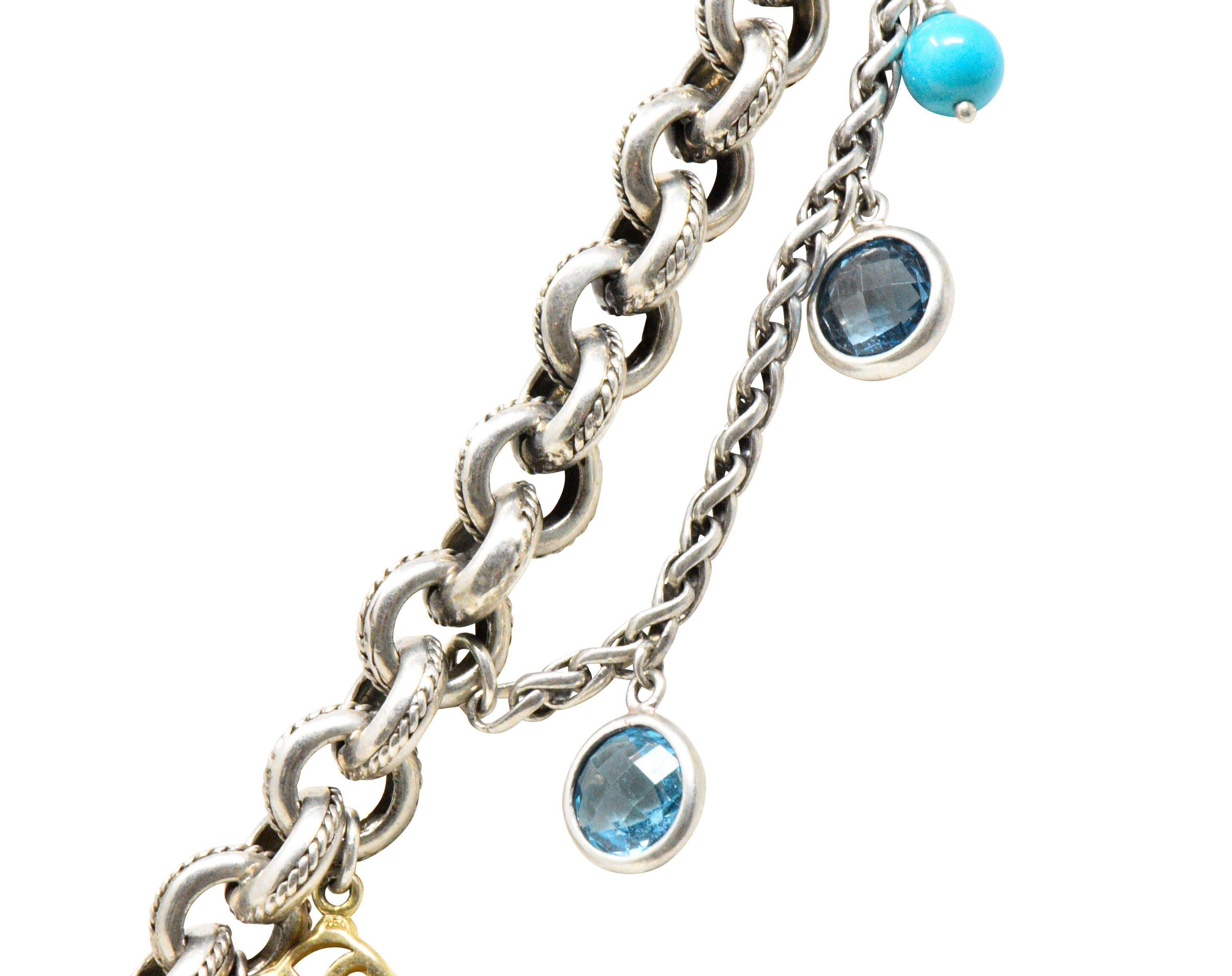 Contemporary David Yurman Topaz Pearl Turquoise 18 Karat Yellow Gold Sterling Silver Necklace