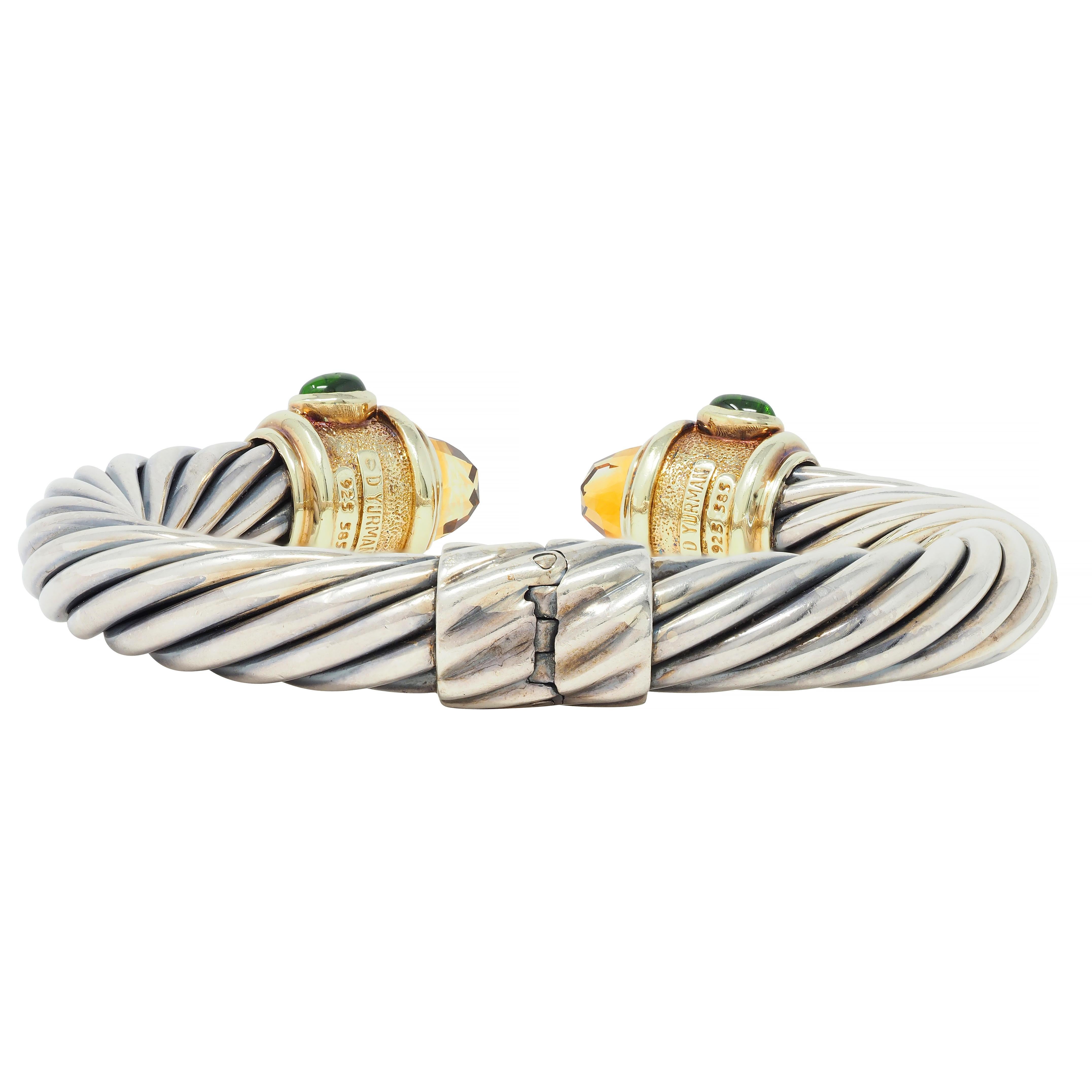 David Yurman Renaissance-Manschettenarmband aus 14 Karat Gold und Silber mit Turmalin und Citrin für Damen oder Herren im Angebot