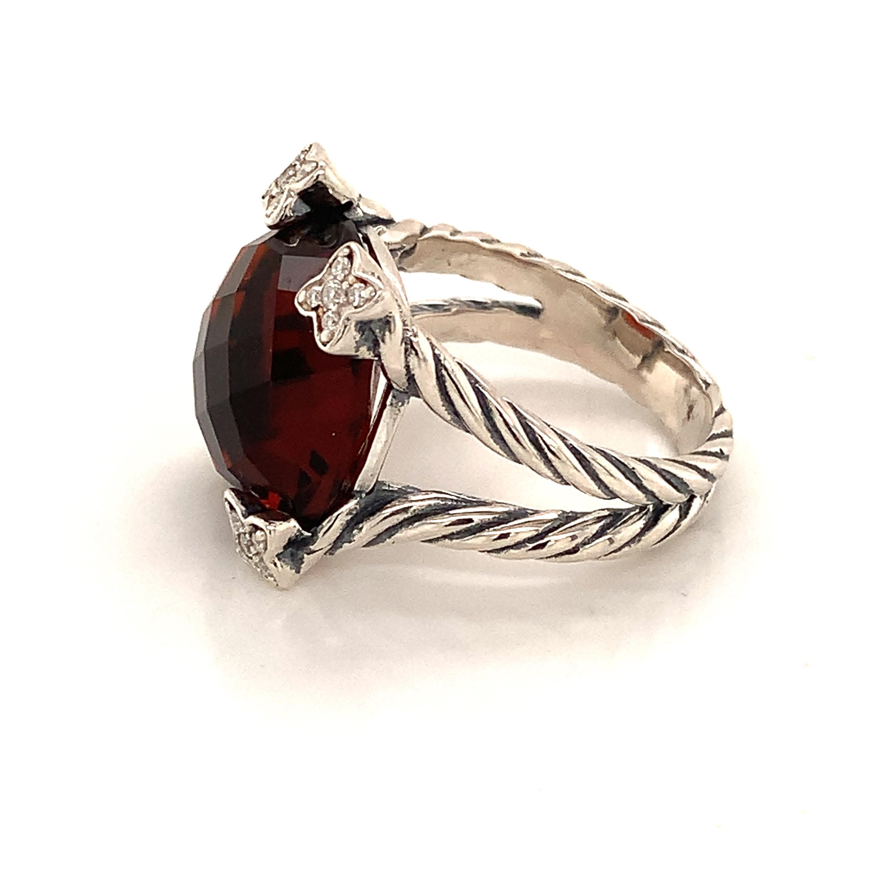 David Yurman Estate Tourmaline Diamond Ring Sterling Silver 8.5 Grams 8