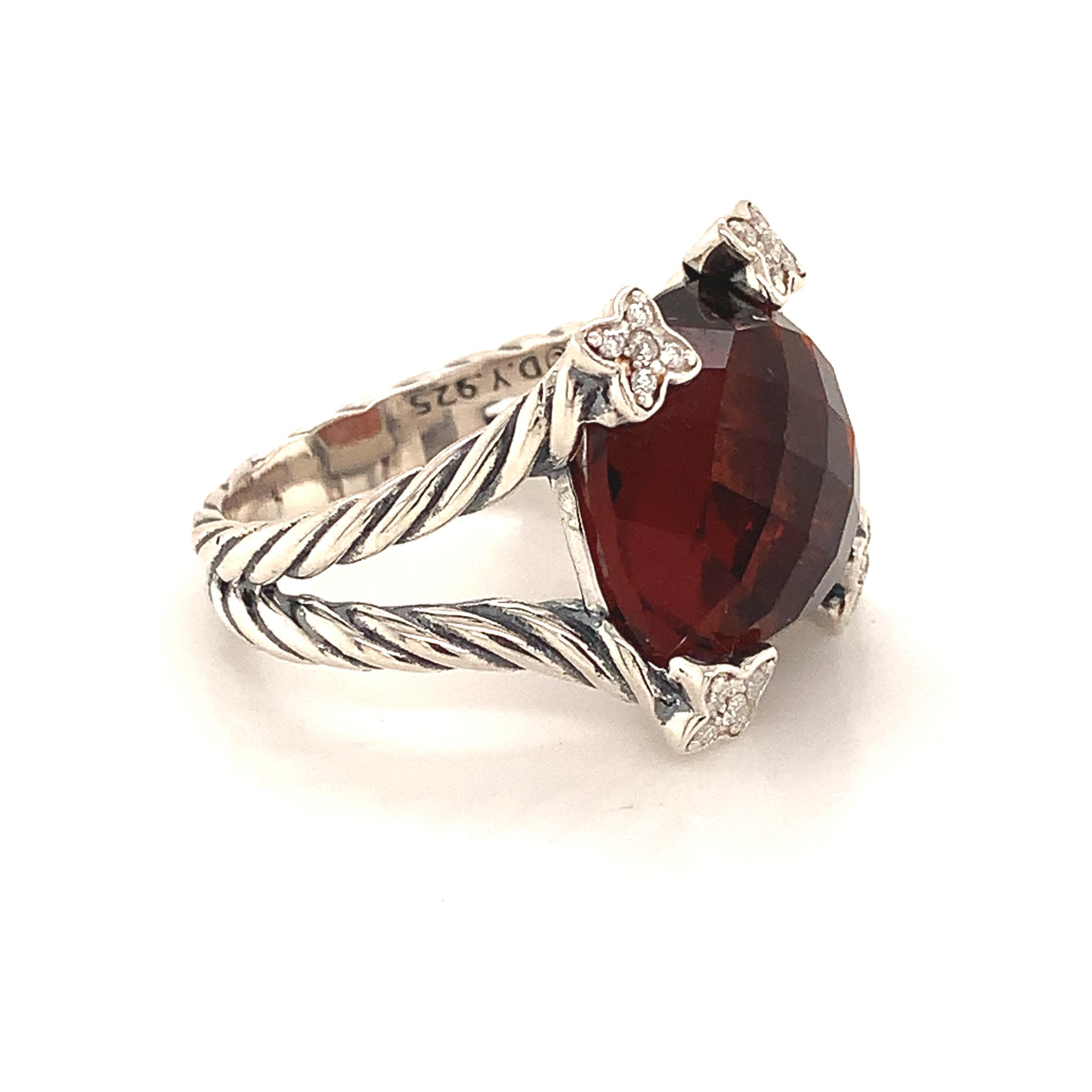 Cushion Cut David Yurman Estate Tourmaline Diamond Ring Sterling Silver 8.5 Grams
