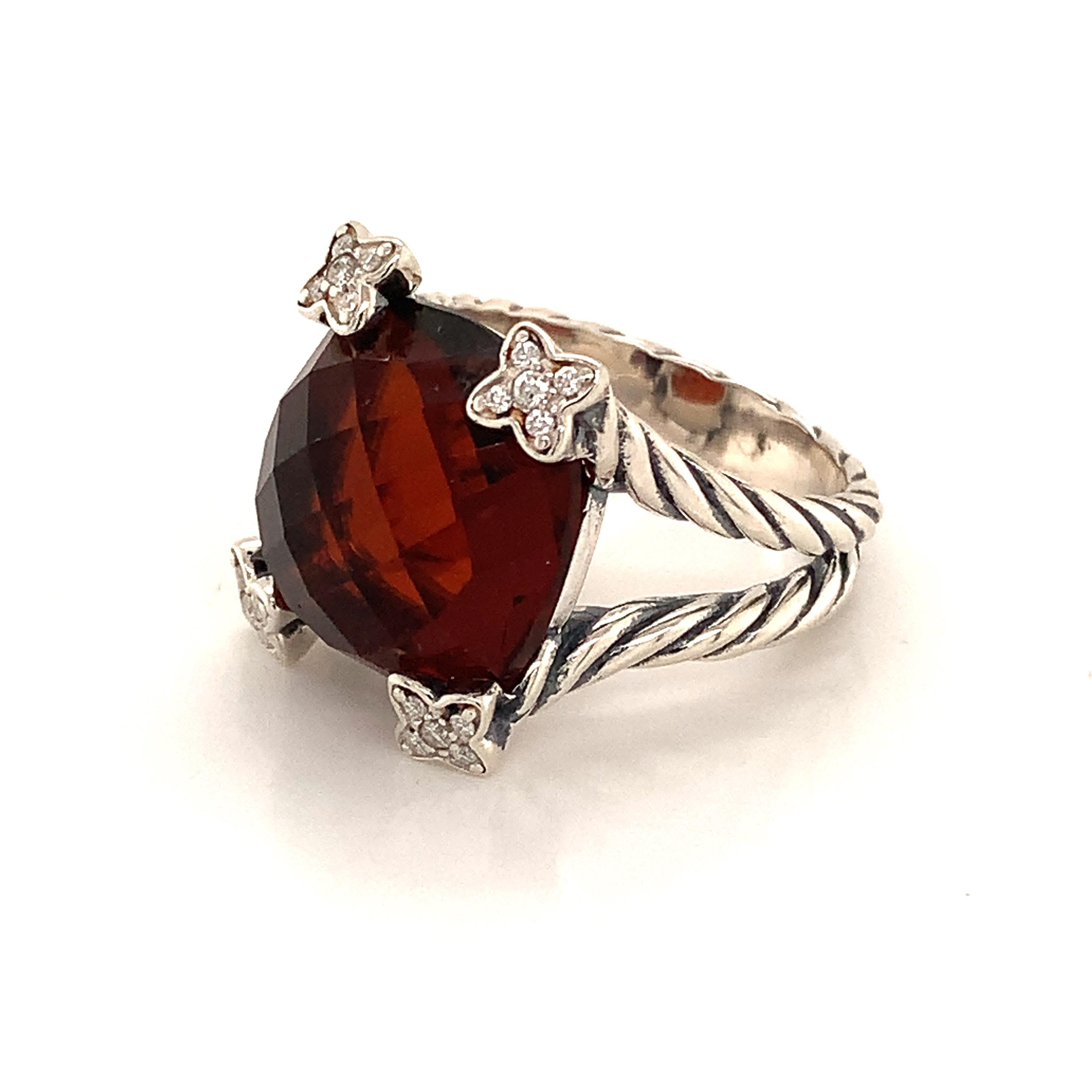 Women's David Yurman Estate Tourmaline Diamond Ring Sterling Silver 8.5 Grams