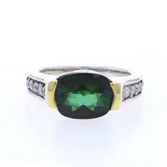 David Yurman Tourmaline Diamond Ring Sterling 925 YellowGold 18k Cushion 3.41ctw