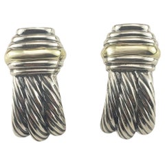 David Yurman Triple Cable Sterling Silver and 14K Yellow Gold Earrings #19649