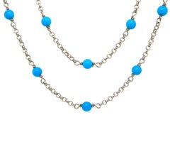 David Yurman Turquiose Beaded Spinal Chain Necklace in Sterling Silver