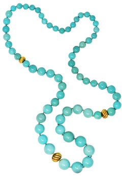 David Yurman Turquoise 18 Karat Yellow Gold Graduated Bead Necklace