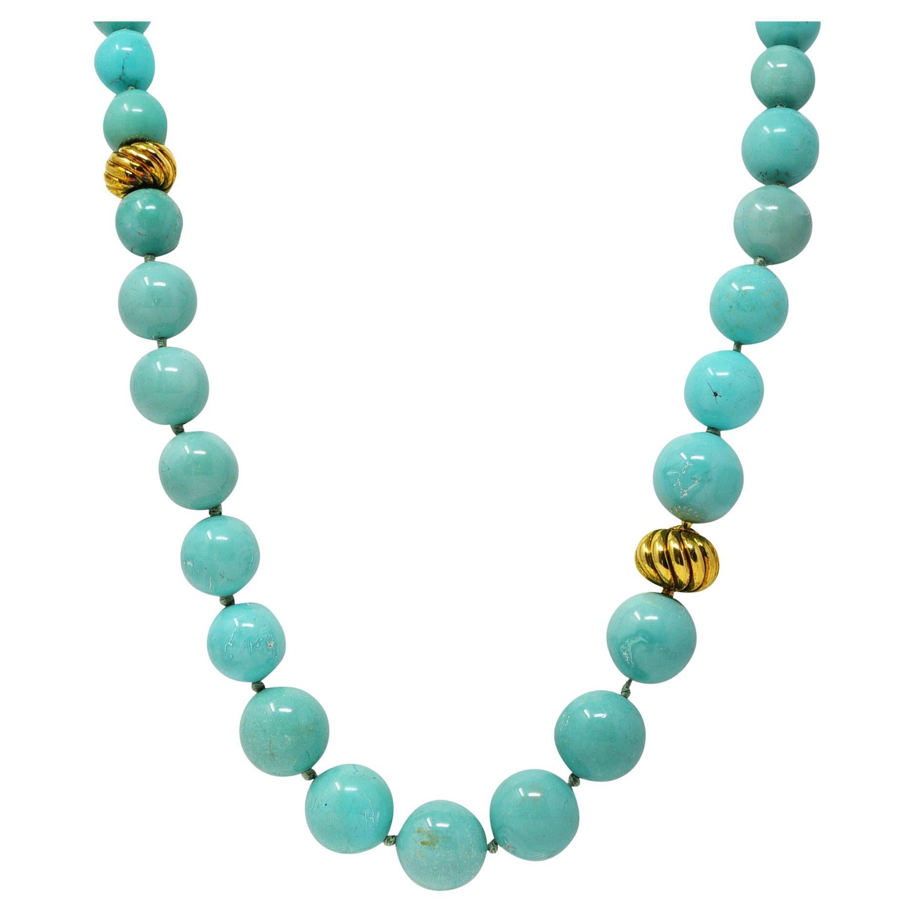 David Yurman Turquoise 18 Karat Yellow Gold Graduated Bead Necklace
