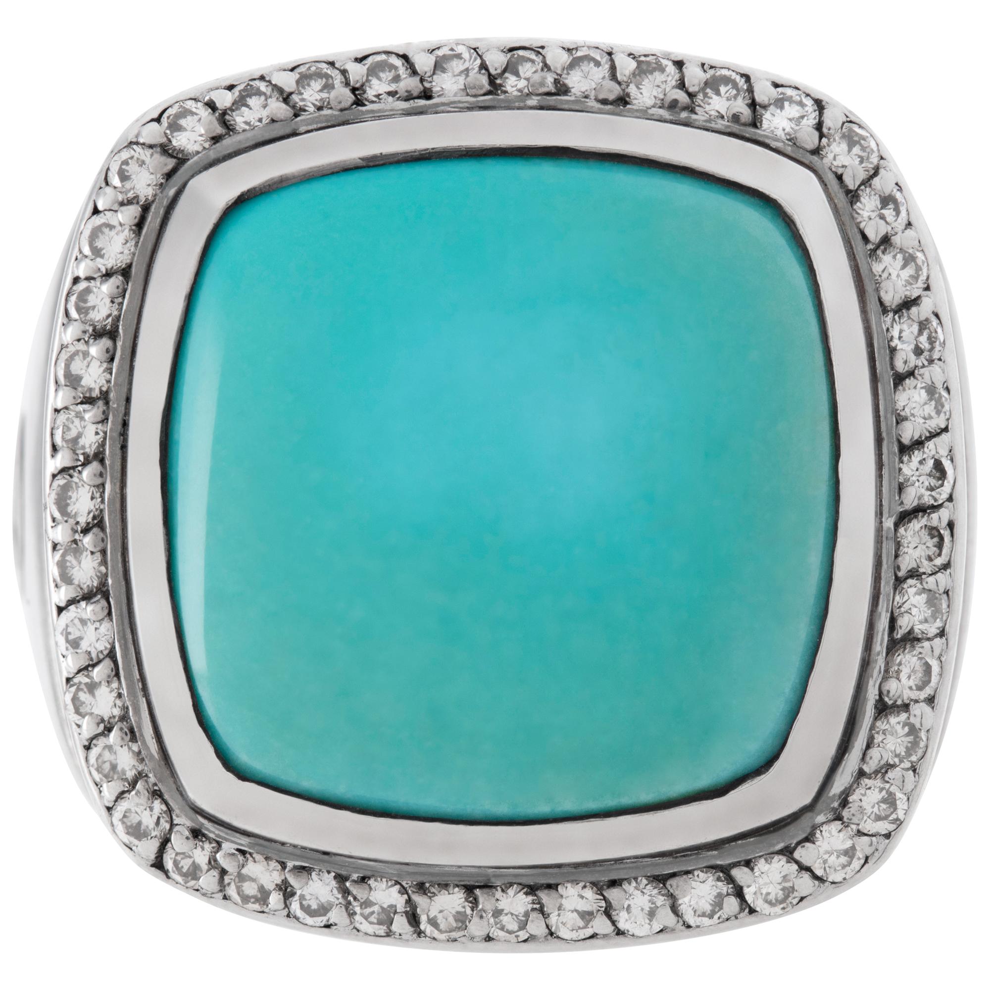 David Yurman Turquoise Albion ring in sterling silver ring with diamond accents. With pouch. Size 7This David Yurman ring is currently size 7 and some items can be sized up or down, please ask! It weighs 8.5 pennyweights and is Sterling Silver.