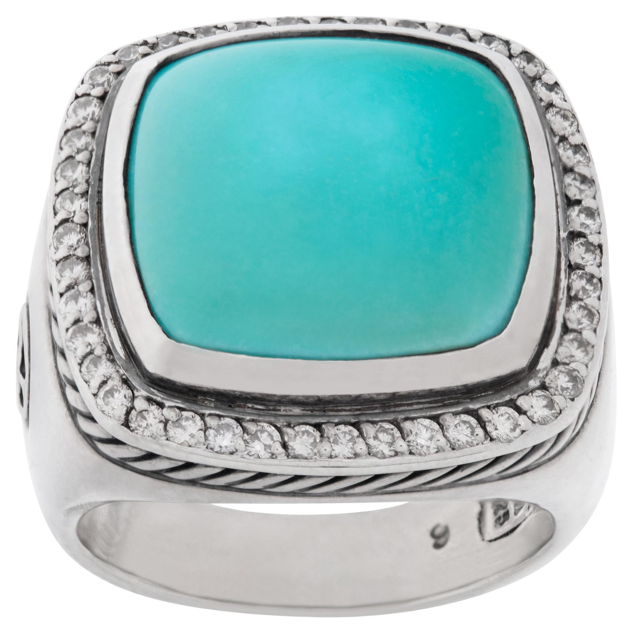 David Yurman Turquoise Albion Ring in Sterling Silver Ring with Diamond Accents