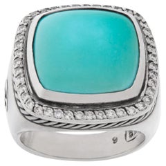 Vintage David Yurman Turquoise Albion Ring in Sterling Silver Ring with Diamond Accents