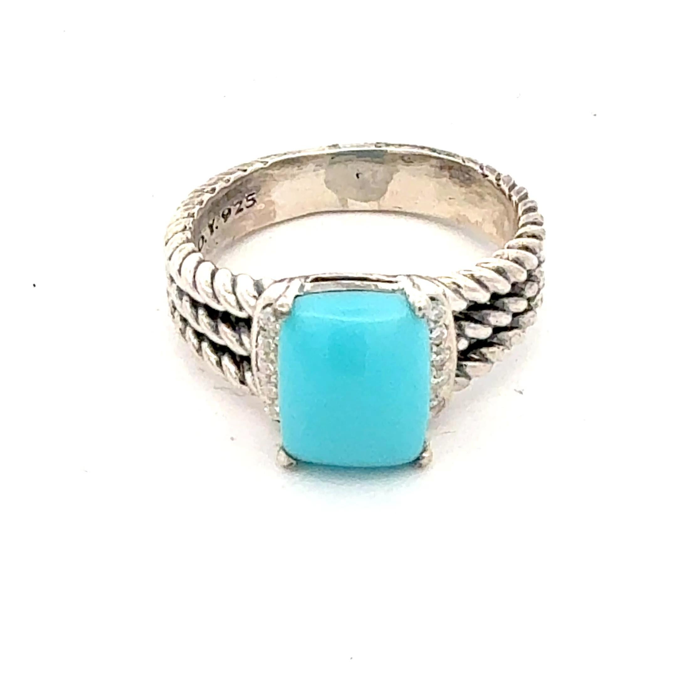 David Yurman Turquoise and Diamond Ring Size 8.5 Silver Estate in vendita