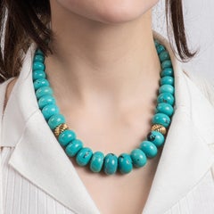 David Yurman Turquoise Bead Necklace with 18 Karat Yellow Gold