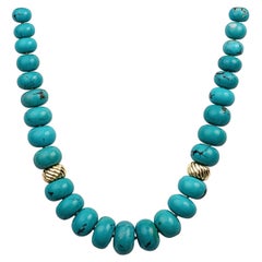David Yurman - Collier de perles de turquoise en or jaune 18 carats