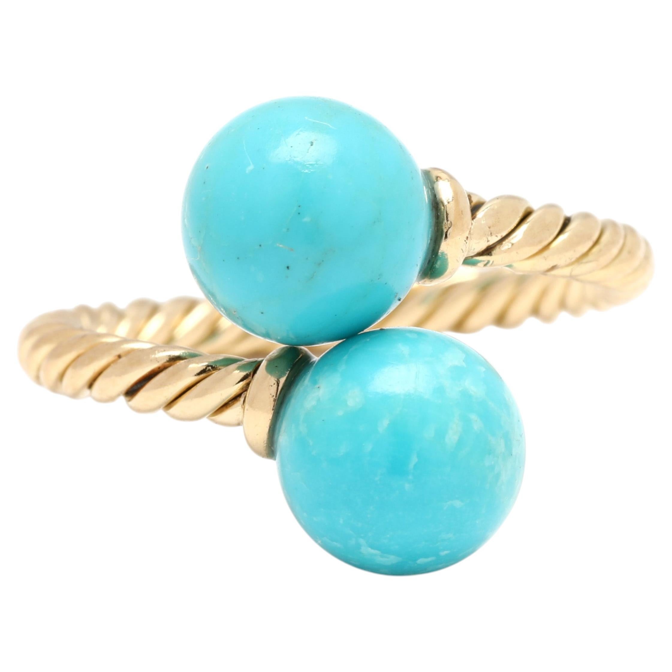 David Yurman Turquoise Bead Ring, 18k Yellow Gold, Ring Size 5.5